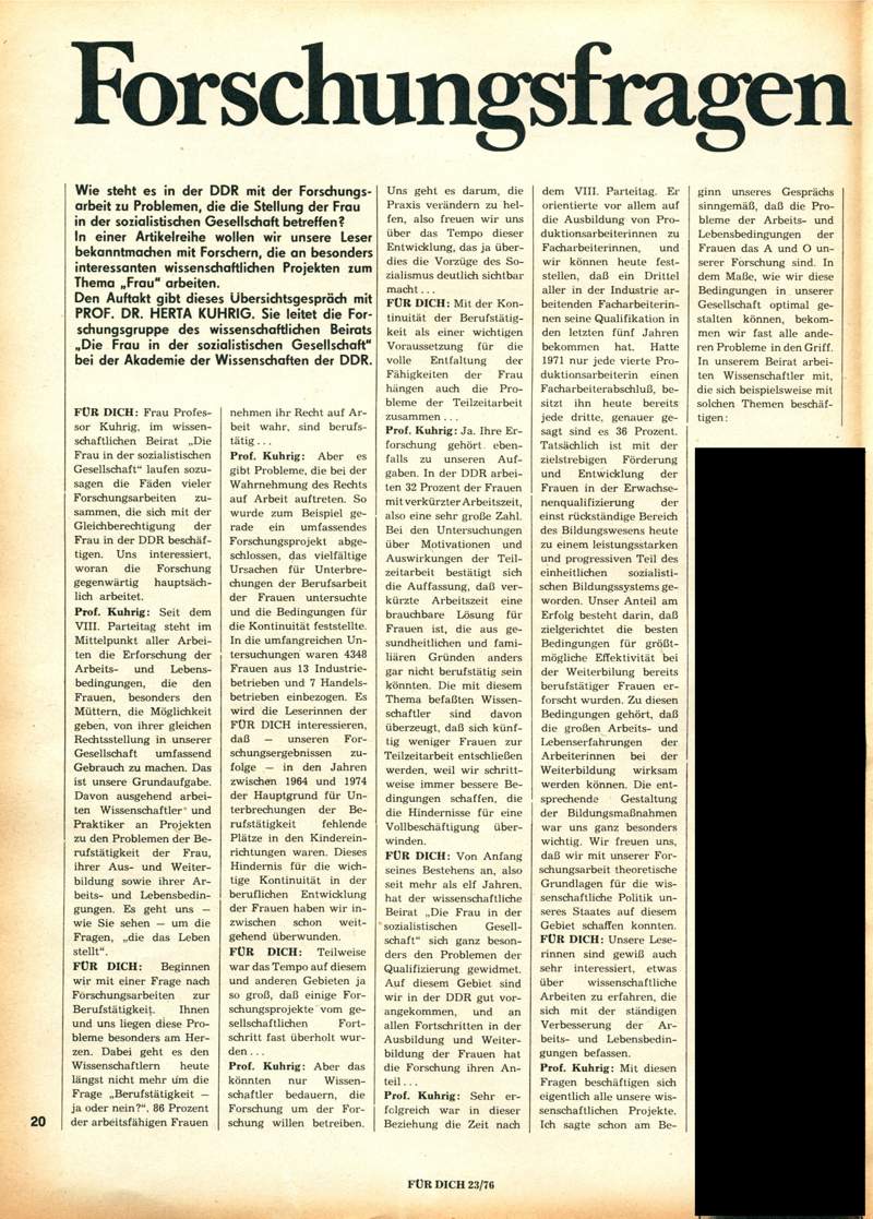 Für Dich - Zeitschriftenartikel 1970-1979