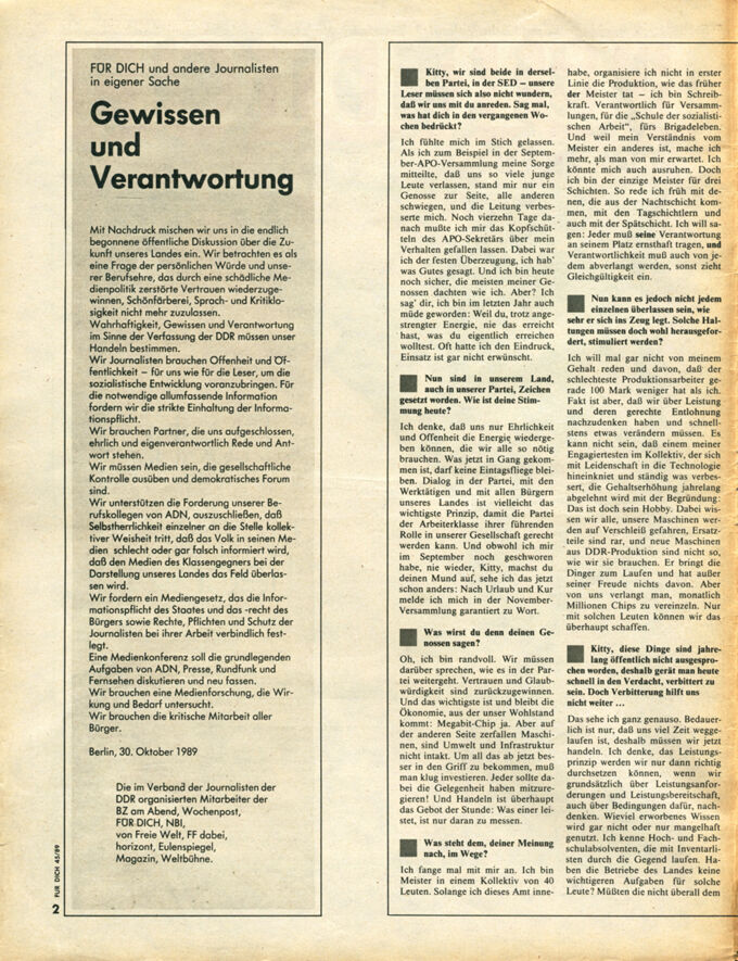 Für Dich - Zeitschriftenartikel 1989 - 1990