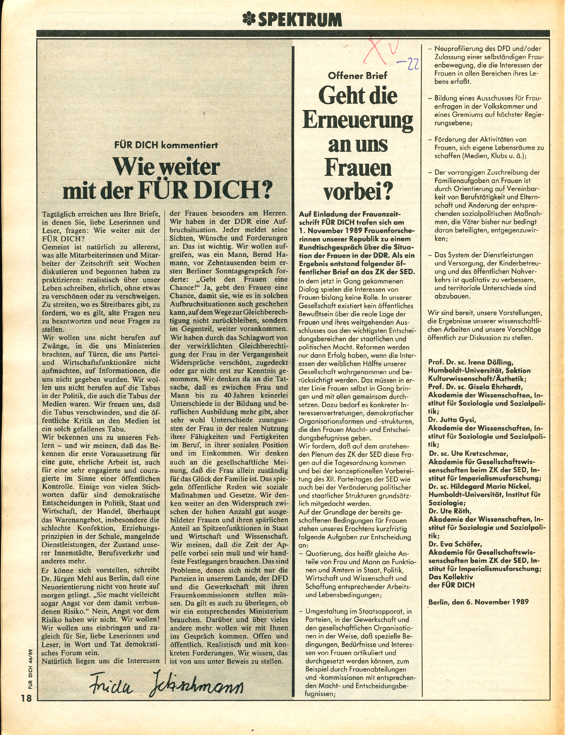 Für Dich - Zeitschriftenartikel 1989 - 1990