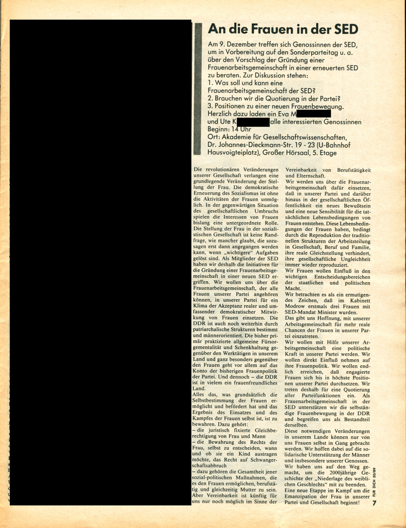 Für Dich - Zeitschriftenartikel 1989 - 1990