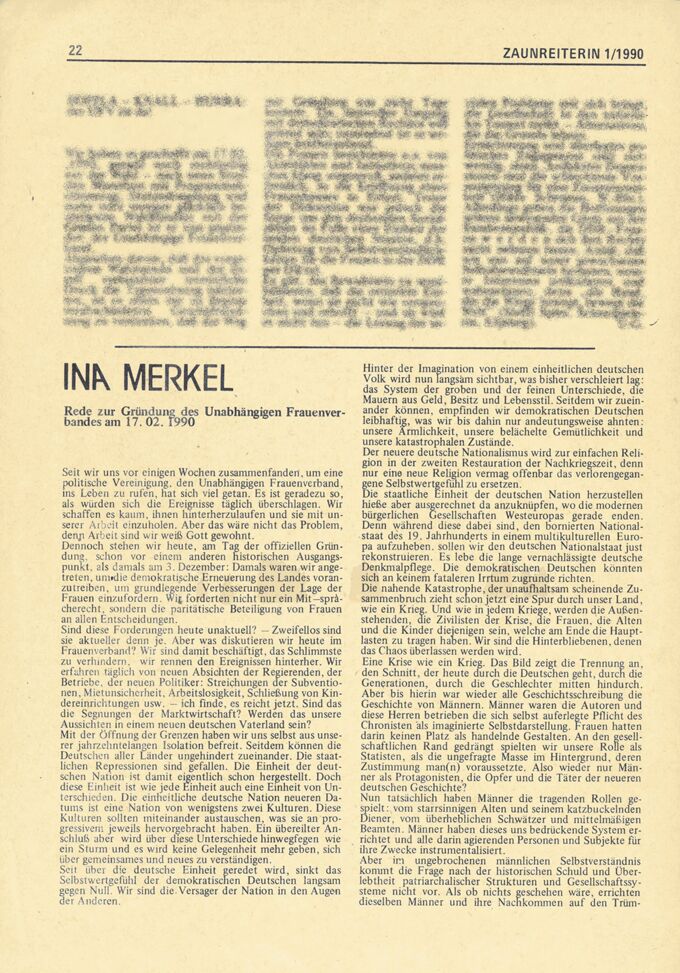 Rede zur Gründung des Unabhängigen Frauenverbandes am 17.02.1990