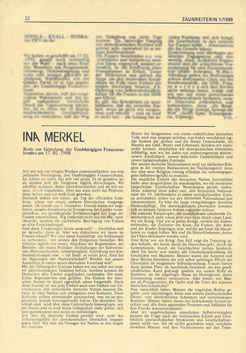 Rede zur Gründung des Unabhängigen Frauenverbandes am 17.02.1990