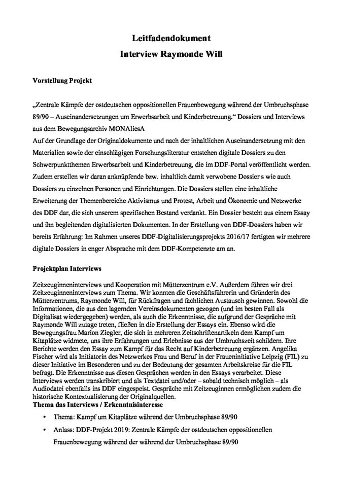Interview zum Thema Kampf um Kitaplätze 1989/90. 